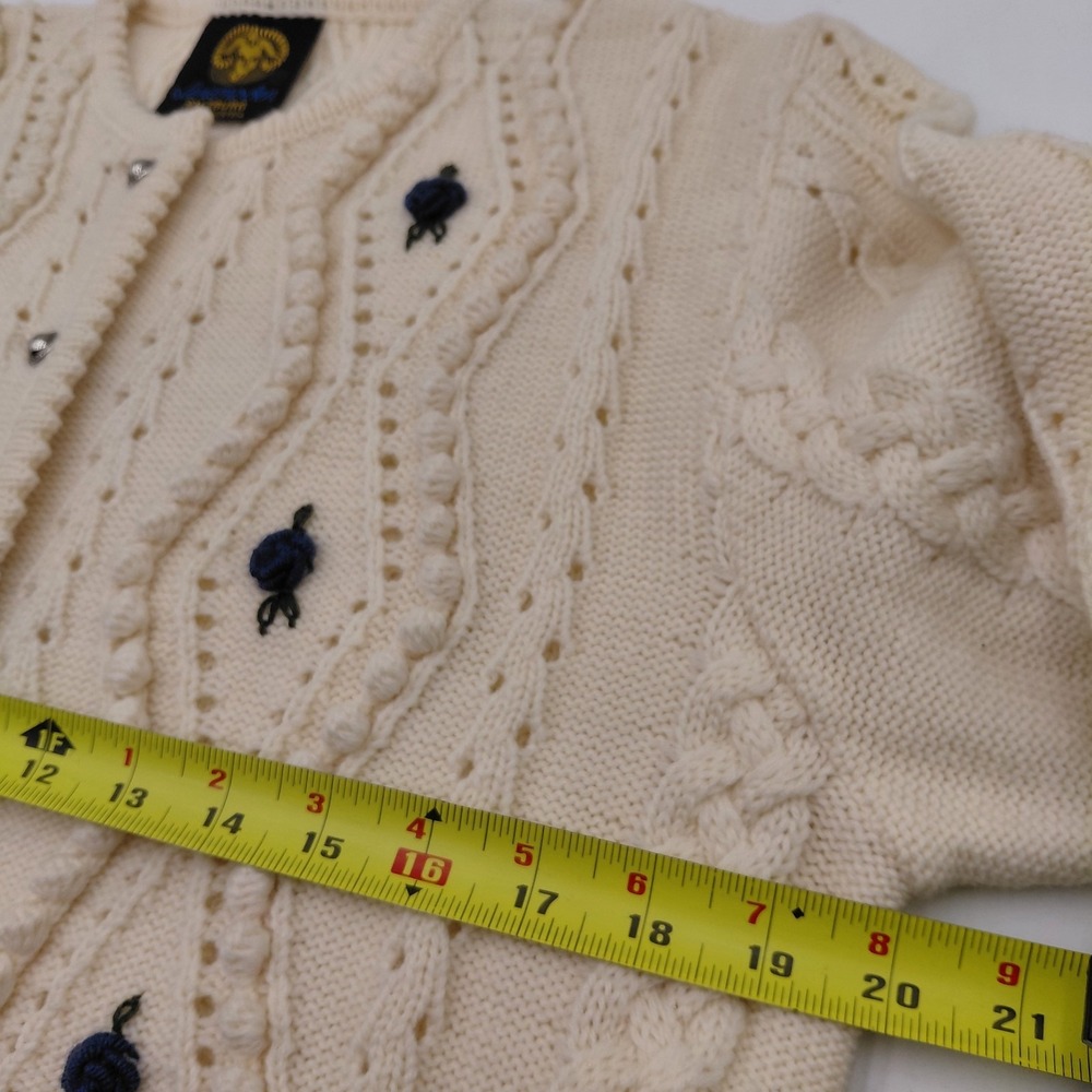 Vtg Lanamoden Salzburg Cream Wool Cable Knit Cardigan 3D Austria Cottagecore - Picture 6 of 9